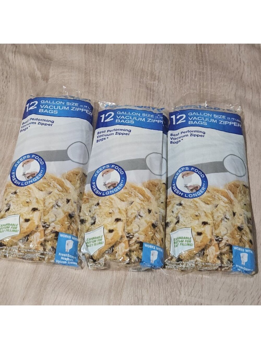 3 Food Saver 12 Gallon Size Vacuum Zipper Bags-Food Storage Kitchen Sealed